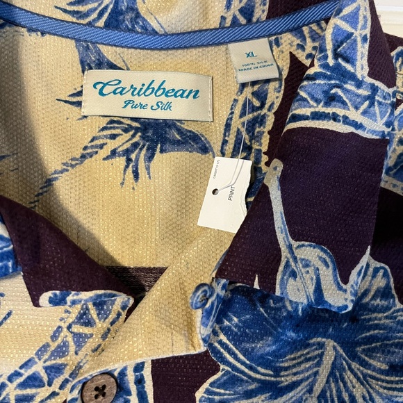 Caribbean Pure Silk Hawaiian Shirt XL NWT Tropical Camp Aloha Oversized Fit - Picture 4 of 8